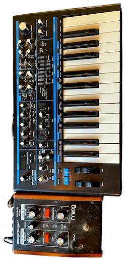 Bassstation and Moogerfooger upright